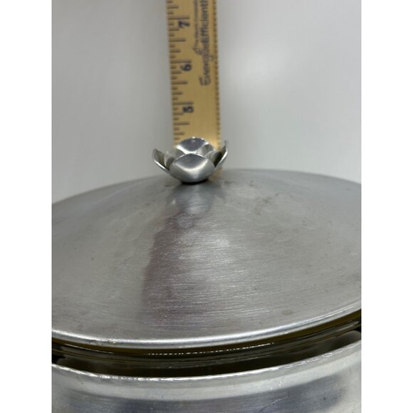 VTG Hammered Aluminum Casserole Server w/ Pyrex Liner & Lid | MCM Food Warmer - Picture 9 of 10